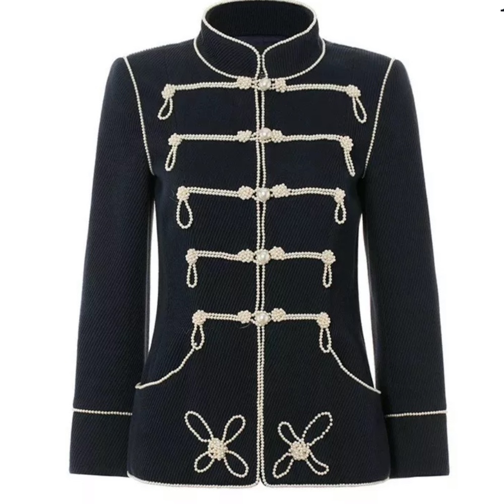 Classic wool jacket faux pearl embellishment XS S